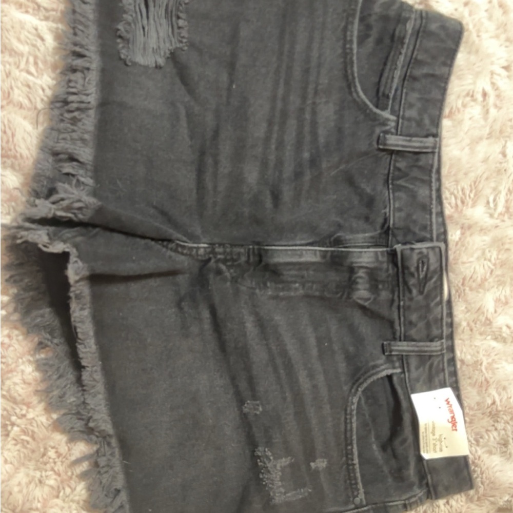 Black Denim Frayed Shorts